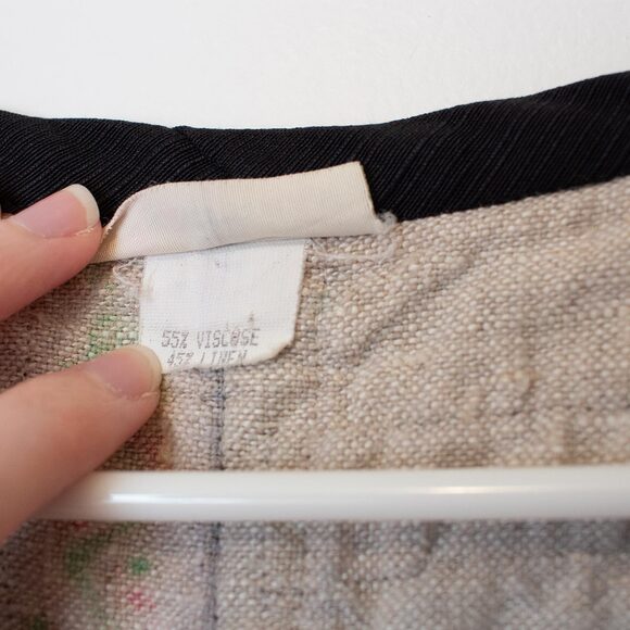 Linen Blend S VTG Lagenlook Lynn Murray Patchwork Pattern Art Boho Blazer FLAW - Picture 12 of 15